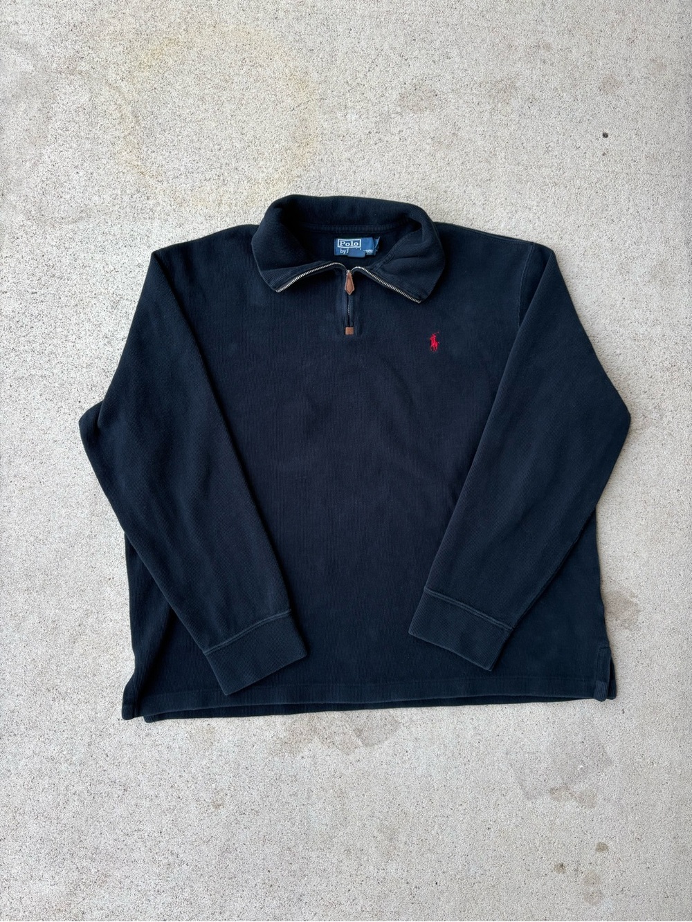 Vintage 90s Polo Ralph Lauren Quarter Zip Sweatshirt Navy Blue Red Pony XL 26x26